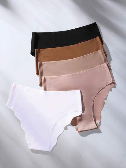 SHEIN Set de 5 piezas de ropa interior de mujer de unicolor sin costuras con dobladillo de volantes