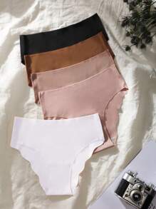 SHEIN 5 件/套女士纯色无缝内裤，带褶边下摆 - 彩色 - 查看 3