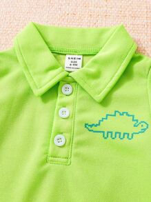 SHEIN 男嬰恐龍印花Polo領連體衣和短褲 - 彩色 - 查看 3