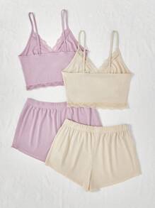 兩件套蕾絲邊吊帶背心和短褲休閒套裝 - 彩色 - 查看 2