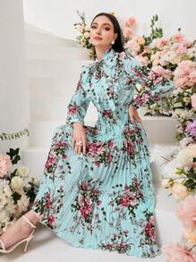 Seusyu 花卉印花荷叶边褶皱下摆连衣裙