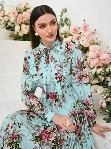 Seusyu 花卉印花荷叶边褶皱下摆连衣裙