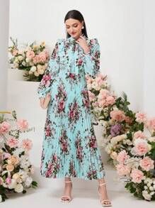 Seusyu 花卉印花荷叶边褶皱下摆连衣裙