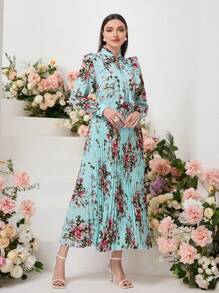 Seusyu 花卉印花荷叶边褶皱下摆连衣裙