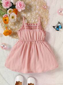 嬰兒打攬木耳邊吊帶連衣裙 - 藕粉色 - 查看 2