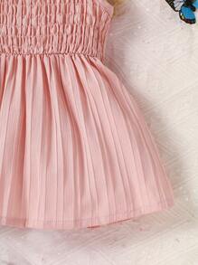 嬰兒打攬木耳邊吊帶連衣裙 - 藕粉色 - 查看 3
