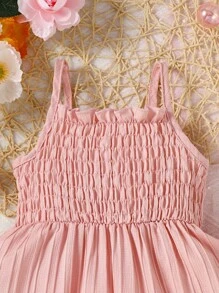 嬰兒打攬木耳邊吊帶連衣裙 - 藕粉色 - 查看 4
