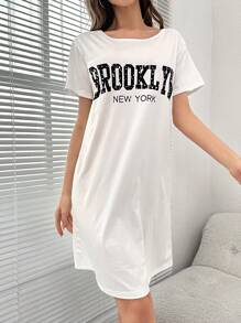 SHEIN Letter Graphic Pajama Nightdress Bridallingerie - White - View 4