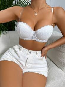 Sostén Con Borde Festoneado Con Aro Y 1 Par De Tirantes Para Lencería - Blanco - Ver 4