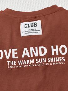 SHEIN Baby Slogan Graphic Tee & Flare Leg Trousers - Rust Brown - View 3