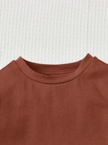 SHEIN Baby Slogan Graphic Tee & Flare Leg Trousers - Rust Brown - View 4