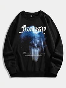 ROMWE MEN Street Life Nam Vòng cổ Áo nỉ Với Thiết kế - màu đen - Xem 1