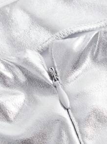 GENKIRA Đầm Dây kéo màu trơn Buổi tiệc - Bạc - Xem 4