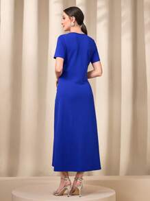 Mulvari 鏤空側收褶連衣裙 - 寶藍色 - 查看 2