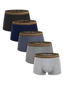 男士5入組字母織帶平角內褲 - 彩色 - 查看 1