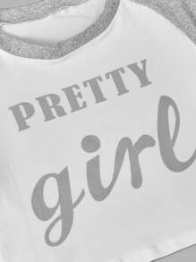 字母圖案撞色滾邊前打結休閒服套裝