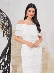 Modelyn Solid Crisscross Front Split Back Dress - White - View 3