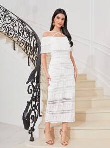 Modelyn Solid Crisscross Front Split Back Dress - White - View 4