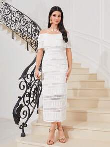 Modelyn Solid Crisscross Front Split Back Dress - White - View 5