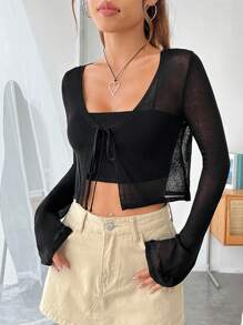 SHEIN EZwear Cardigan corto con nodo frontale senza top bretelle sottile
