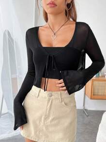 SHEIN EZwear Cardigan corto con nodo frontale senza top bretelle sottile