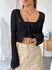 SHEIN EZwear Cardigan corto con nodo frontale senza top bretelle sottile