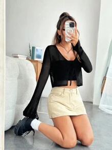SHEIN EZwear Cardigan corto con nodo frontale senza top bretelle sottile
