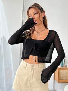 SHEIN EZwear Cardigan corto con nodo frontale senza top bretelle sottile