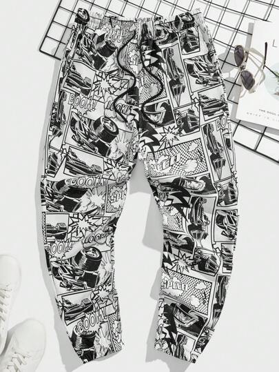 Guys Cartoon Graphic Drawstring Waist Pants