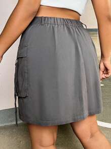 SHEIN EZwear Plus Flap Pocket Side Cargo Skirt - Dark Grey - View 2