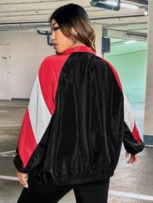 SHEIN EZwear Plus Colorblock Letter Patched Detail Raglan Sleeve Jacket - Multicolor - View 3