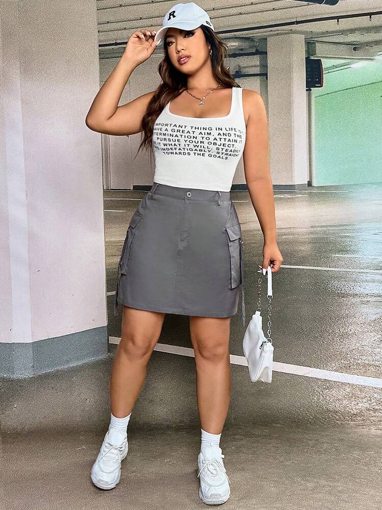 Plus Flap Pocket Side Cargo Skirt