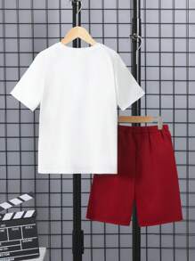 SHEIN 男孩小熊印花T恤和短褲 - 彩色 - 查看 2