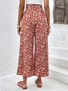 SHEIN Frenchy 碎花腰帶闊腿褲 - 彩色 - 查看 2