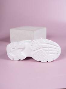 Women Letter Detail Lace-up Front Wedge Sneakers, Sporty White Chunky Shoes - White - View 7