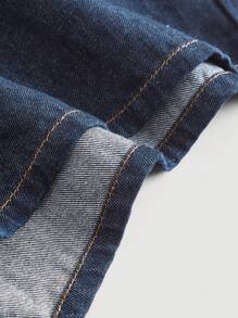 SHEIN MOD 素色褶皺細節牛仔裙褲 - 深色水洗藍 - 查看 3