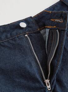 SHEIN MOD 素色褶皺細節牛仔裙褲 - 深色水洗藍 - 查看 4