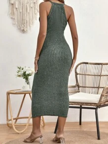 SHEIN 孕婦條紋針織洋裝 - 墨綠色 - 查看 2