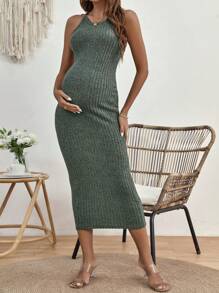 SHEIN 孕婦條紋針織洋裝 - 墨綠色 - 查看 3