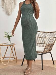 SHEIN 孕婦條紋針織洋裝 - 墨綠色 - 查看 4