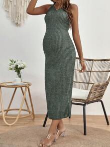 SHEIN 孕婦條紋針織洋裝 - 墨綠色 - 查看 6