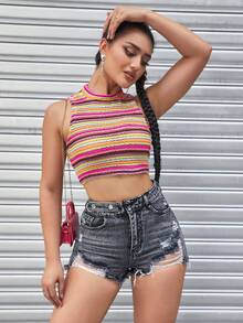 破洞毛邊牛仔短褲 - 灰色 - 查看 6