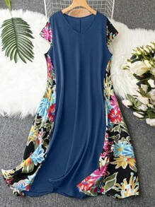 EMERY ROSE 大碼印花連衣裙 - 藍色 - 查看 1