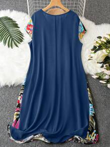 EMERY ROSE 大碼印花連衣裙 - 藍色 - 查看 2