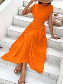 Breezaya Đầm Cắt ra màu trơn Giải trí - trái cam - Xem 2