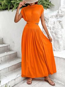 Breezaya Đầm Cắt ra màu trơn Giải trí - trái cam - Xem 4