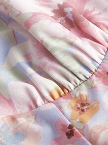 SHEIN MOD Plus Floral Print Tie Shoulder Wide Strap Top - Multicolor - View 3