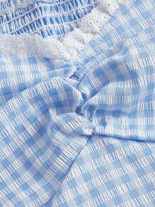 SHEIN MOD Áo sơ mi Plus Size viền lá sen Buộc lại Dải chun Nếp gấp Phần Ngực Kẻ sọc Giải trí - Xanh và trắng - Xem 3