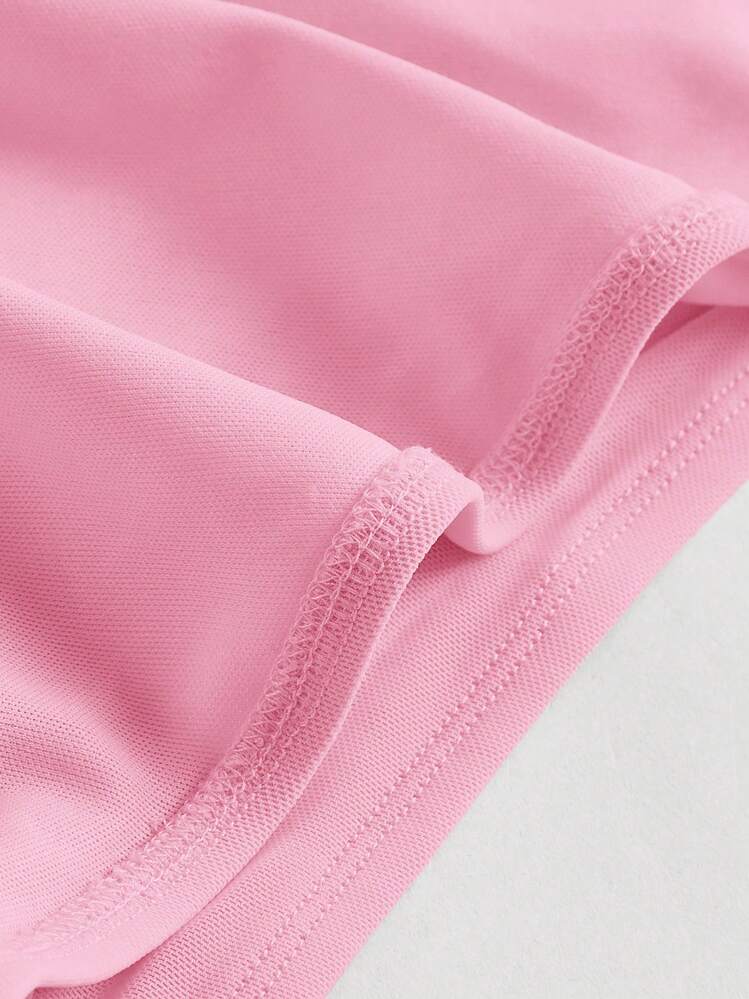 SHEIN MOD 單肩褶邊短款上衣 - 粉色 - 查看 4