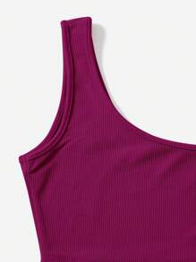 SHEIN EZwear One Shoulder Crop Top & Drawstring Waist Shorts - Red Violet - View 5